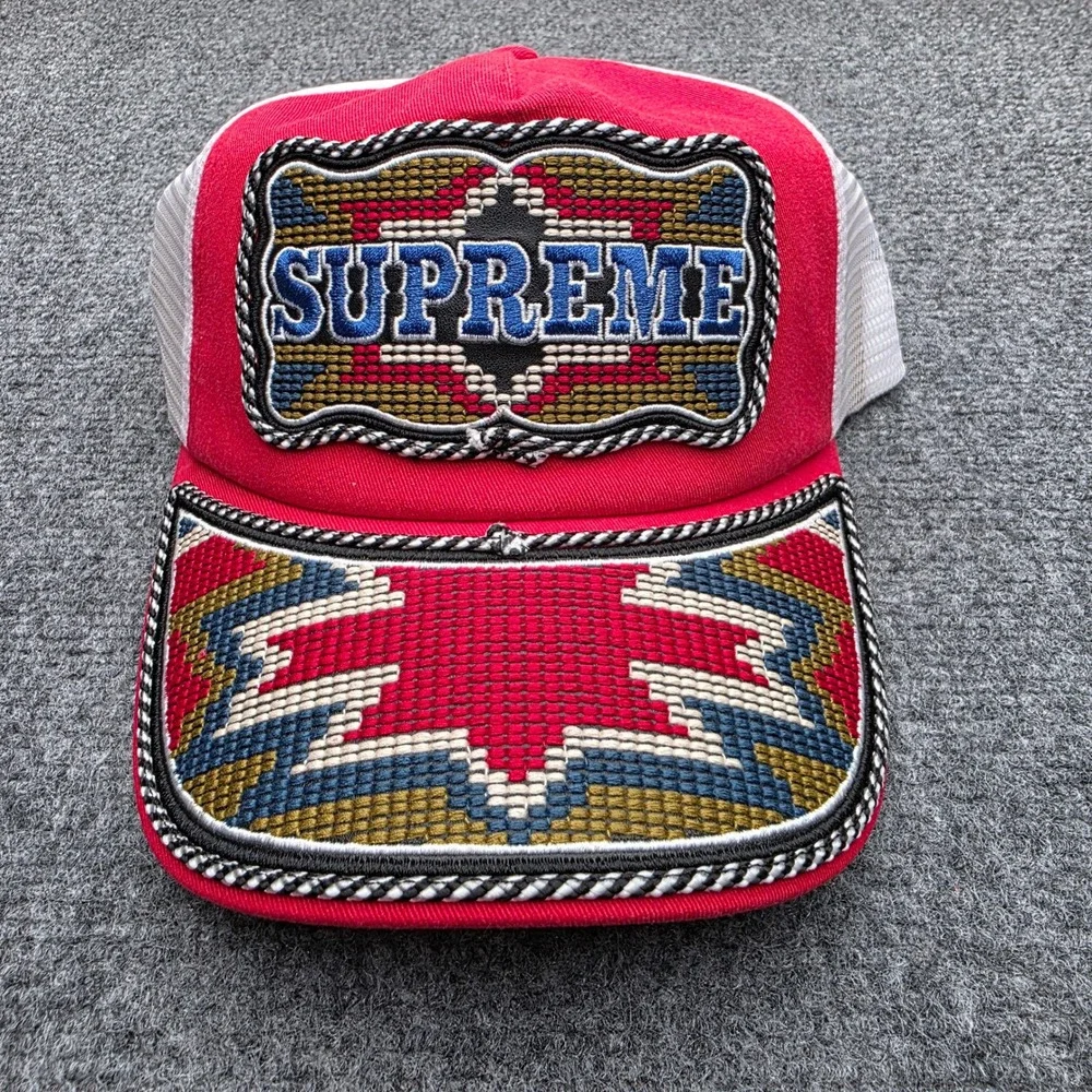 SUPREME Western Embroidered Mesh Back Trucker Hat Red SS26 New In Bag In Hand